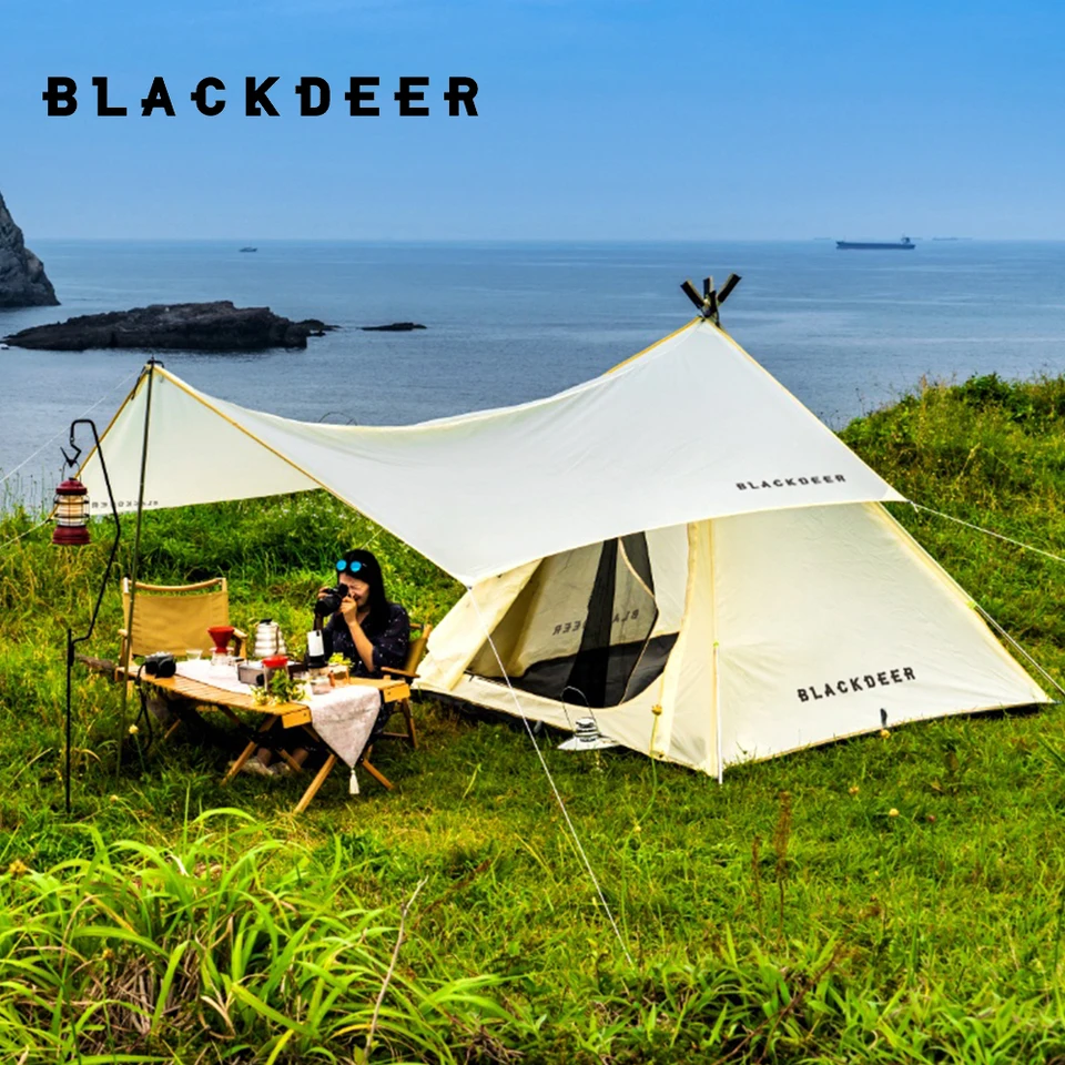 BLACKDEER 4人Teepee Tent for Camping%カーマ%防水風防テントTarp Family with Included Patio Shelter|4シーズンデザイン簡単セットアップ|お祭りに最適% BLACKDEER 4 Person Teepee Tent for Camping, Waterproof Windproof