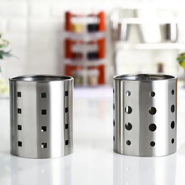 Square hole Контейнер для палочек для еды из нержавеющей стали, столовые приборы, вилка ящик для хранения ложек, кухонная сушилка для хранения - Color: Square hole