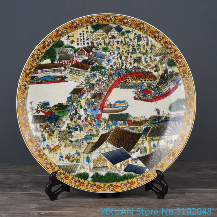 Qingming shanghetu фарфоровая тарелка орнамент Цветочная тарелка орнамент декоративная тарелка ручной работы столешница орнамент