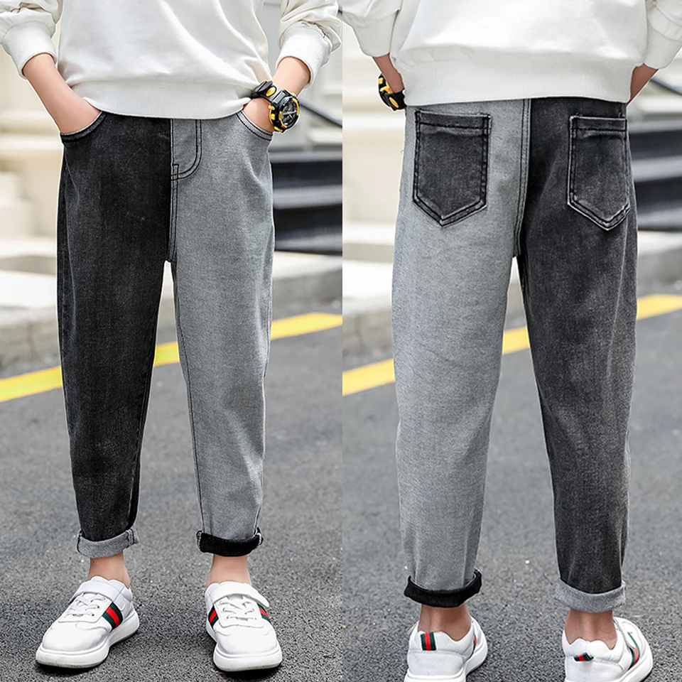 Nueva moda 2019 niños pequeños bebé Niño Pantalones 2 colores niños niños algodón cálido pantalones vaqueros niños edad para 4 13 años|Vaqueros| - AliExpress