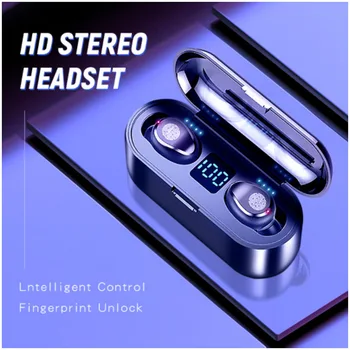 

Wireless V5.0 Bluetooth Earphone HD Stereo Headphone Sports Waterproof Headset With Dual Mic and 2000mAh Battery Charge Cas