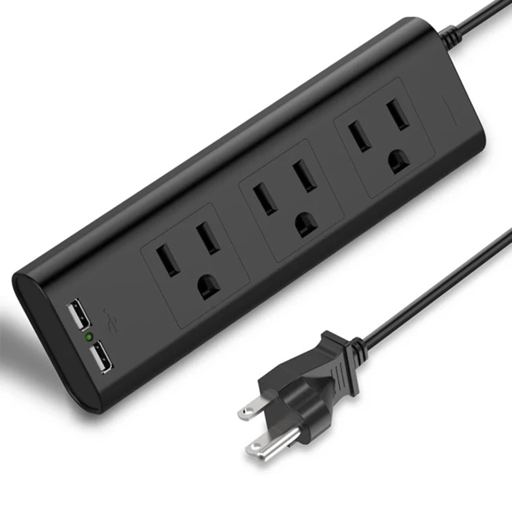 All Black Smart Multi power Ptrip Защита от перенапряжения US Plug 3 выхода розетка для путешествий Быстрая зарядка 2,4 Ампер с переключателем 2 м удлинитель - Цвет: All Black