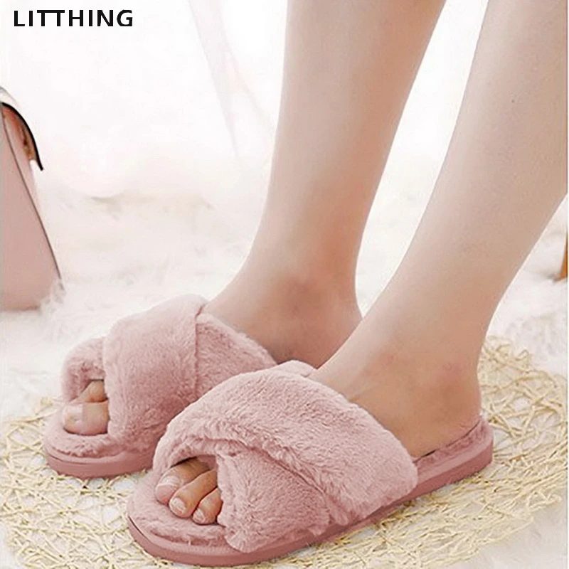 Zapatillas esponjosas para mujer, zapatos planos de invierno, Zapatillas de casa, interior, de piel suave y cálida, sin cordones