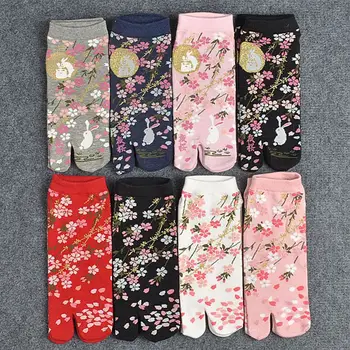 

Women Japanese Ninja Multicolor Split Toe Sandal Middle Short Geta Kimono Flip Flop Two Finger Socks Blend Cotton ZXY9857