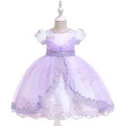Детское платье с цветочным принтом в европейском и американском стиле торжественное платье с короткими рукавами платье принцессы для