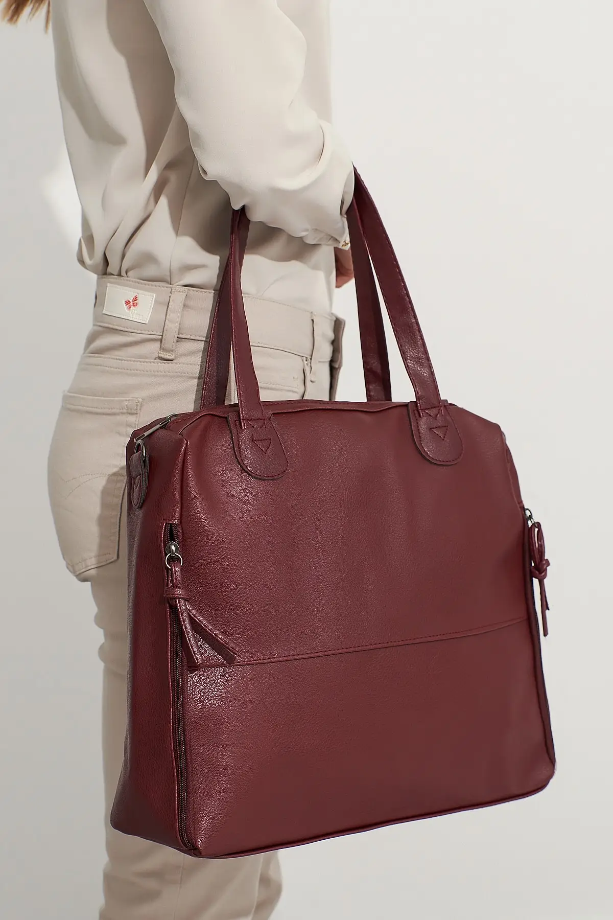 

Hot Burgundy Women 'S Zipper Detail Shoulder Bag Elegant Pu Leather Quality Brand Fashion Designer Crossbody Luxury Handbag 2021 Trend Style