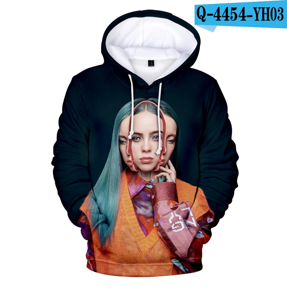 3D Billie Eilish, 3D толстовки для мужчин и женщин, модные 3D толстовки в стиле хип-хоп, повседневные толстовки в стиле Харадзюку, толстовки с американским певцом Billie Eilish, толстовка с принтом - Цвет: 3D