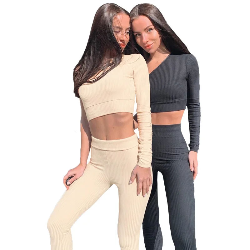 Hibote 2 Unids Mujeres Corriendo Gimnasio Pantalones de Chándal Moda Casual Conjunto Cremallera Sudadera Salón Desgaste Traje Deportivo Ropa Diaria Elegante 