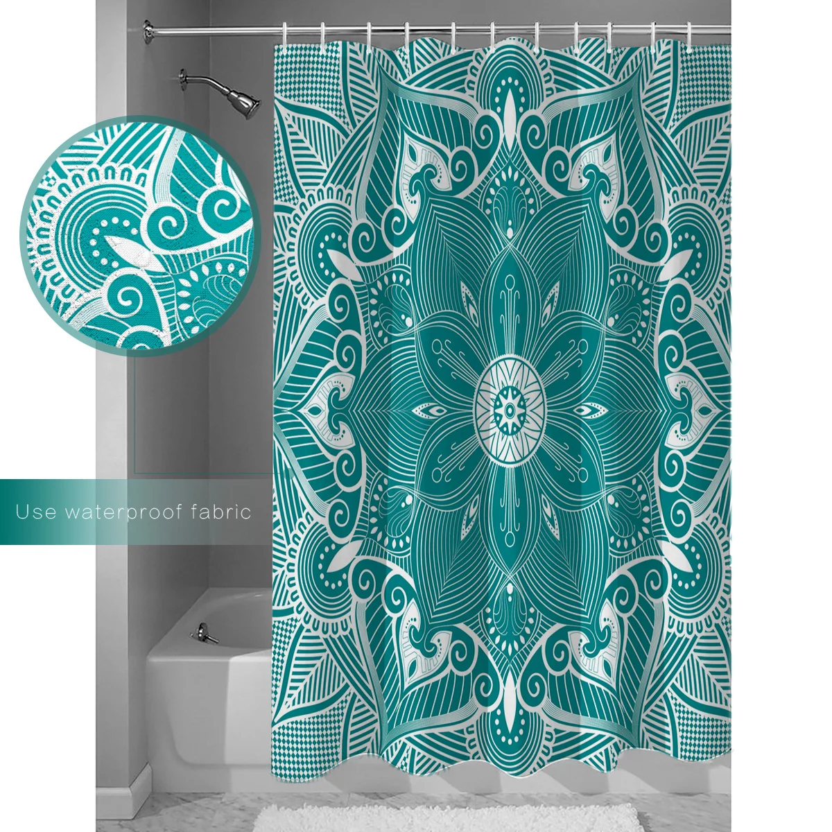 Mandala Pattern Pattern Shower Curtains Polyester Fabric Waterproof Bathroom Bath Curtain