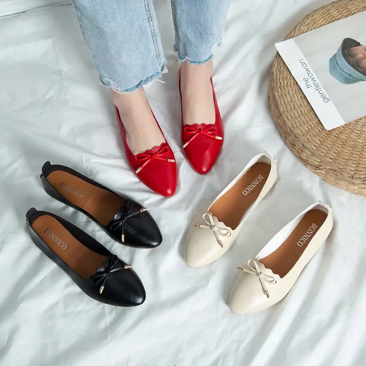 

2020 Spring And Autumn New Style Soft Leather Comfortable Versatile Moccosins Bow Low-Cut Side Scoop Bootie Women's Flat Keel Th