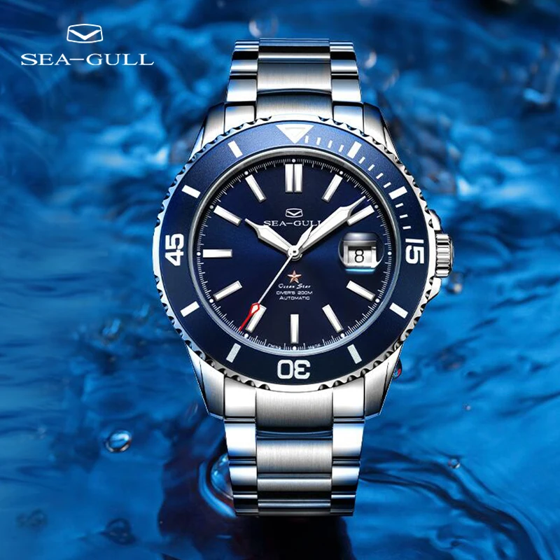 US $298.20 Seagull Watch Ocean Star Mens Automatic Mechanical Watch Rolex 200Meter Diving Watch Business Sports Waterproof Watch 816523