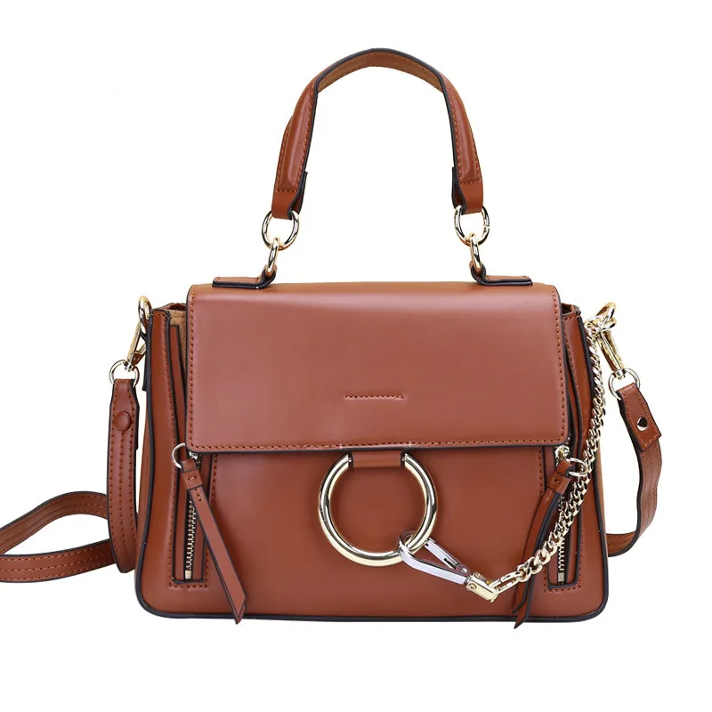

2019 New Style Genuine Leather Retro Chain Circular Ring Saddle Bag Shoulder Diagonal Hand Large-Volume Versatile Document WOMEN