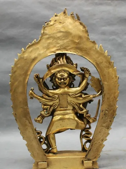 308 1" тибетская латунь буддизм Голова Дракона 4 головы 8 рук Dakini Статуэтка Махакала Будды