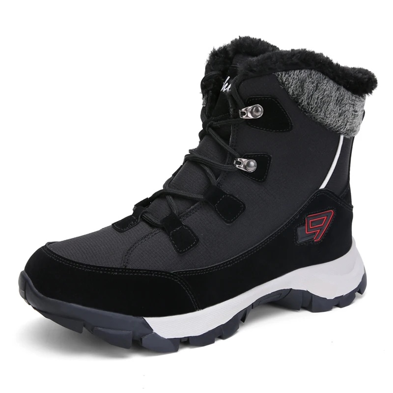 ADBOOV/уличные зимние ботинки; женская и мужская зимняя обувь с меховой подкладкой; водонепроницаемые меховые ботильоны унисекс размера плюс 35-46 - Цвет: Черный