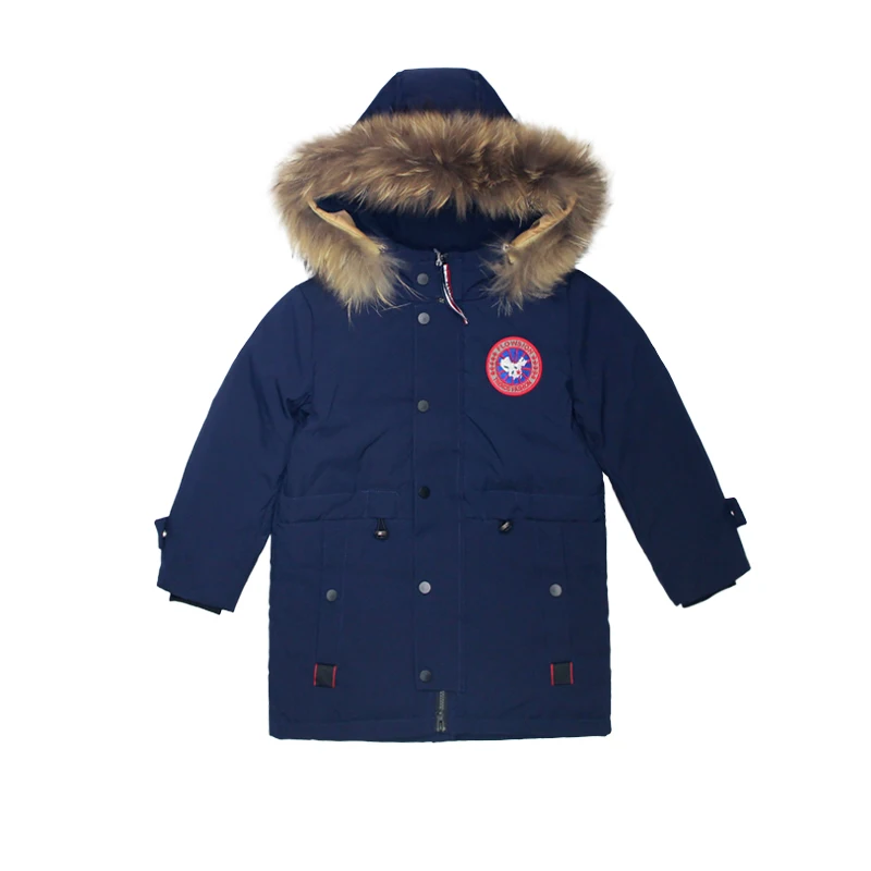 Плотные теплые пуховые куртки для русской температуры-30 градусов зимние пуховые пальто для мальчиков детская верхняя одежда с капюшоном одежда для детей - Color: dark blue