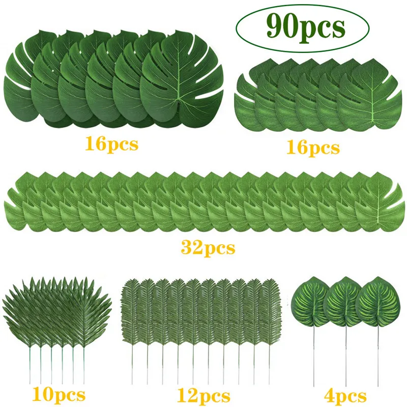 90pcs 90 шт./компл. искусственные листья тропической пальмы для Гавайскую украшения для тематических вечеринок дома и сада - Цвет: 90pcs