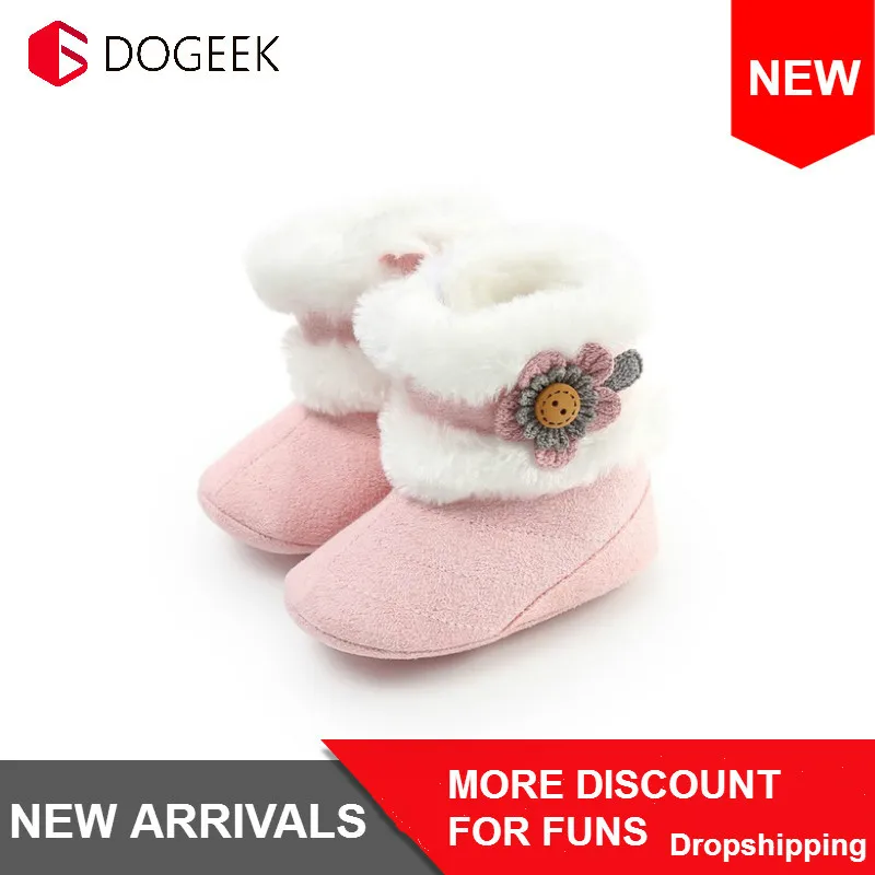 Dogeek Winter Baby Boots Girl Beautiful Flowers Plus Velvet Soft Bottom