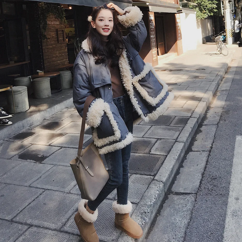 

Cotton Coat Mid-length Photo Shoot 2018 Winter New Style Retro Fashion CHIC-Style Lambs Wool Joint Cotton-padded Clothes Women's