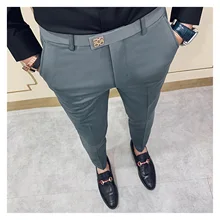 2021new 2021 calças masculinas coreano fino ajuste casual tornozelo comprimento calças streetwear homens de alta qualidade preto cinza vestido terno pant homem