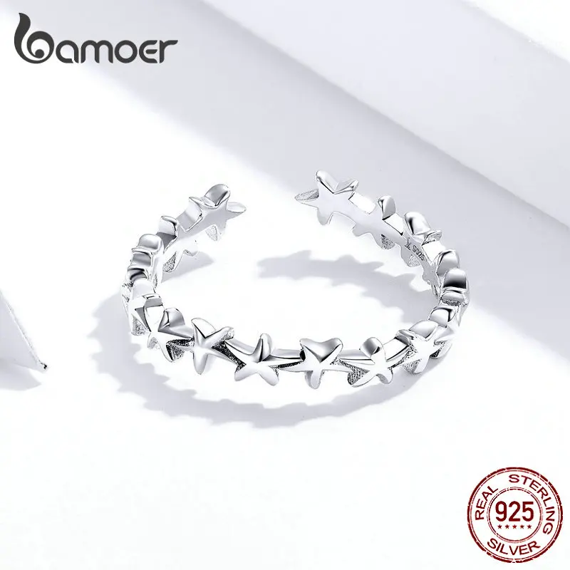 Bamoer, настоящее 925 пробы, серебряный дизайн, морская звезда, стекируемые кольца на палец для женщин, регулируемые Открытые Кольца, свободный размер, ювелирные изделия SCR607
