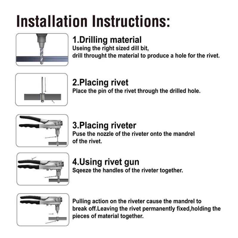 Rivet Gun Kit with 150 Pcs Rivets,Hand Riveter Set, 4 Sizes of Rivet Heads Attached, Hand Rivet Gun Tool for Metal, Wood Rivet Gun Kit with 150 Pcs Rivets,Hand Riveter Set, 4 Sizes of Rivet Heads Attached, Hand Rivet Gun Tool for Metal, Wood