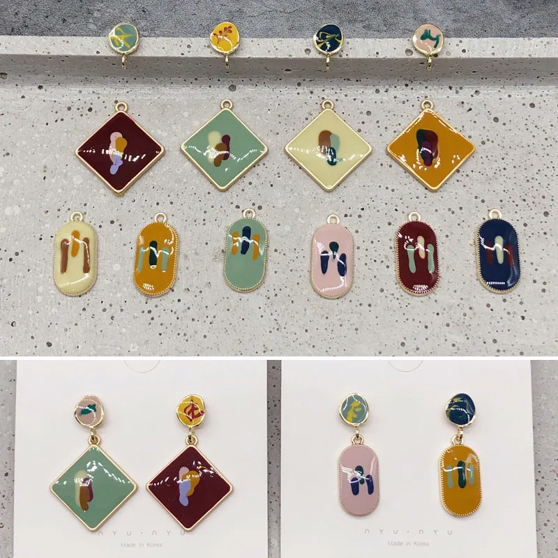 

Retro style 30pcs/lot alloy drop oil geometry square/ovals shape flaoting locket charms diy jewelry earring/garment accessory