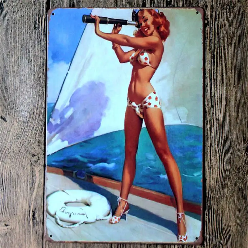 Лиловый Американский Ретро плакат Pin Up Girl жестяная вывеска Украшение Металлическая винтажная настенная декоративная табличка металлическая живопись жестяная вывеска Настенный декор - Цвет: Лиловый