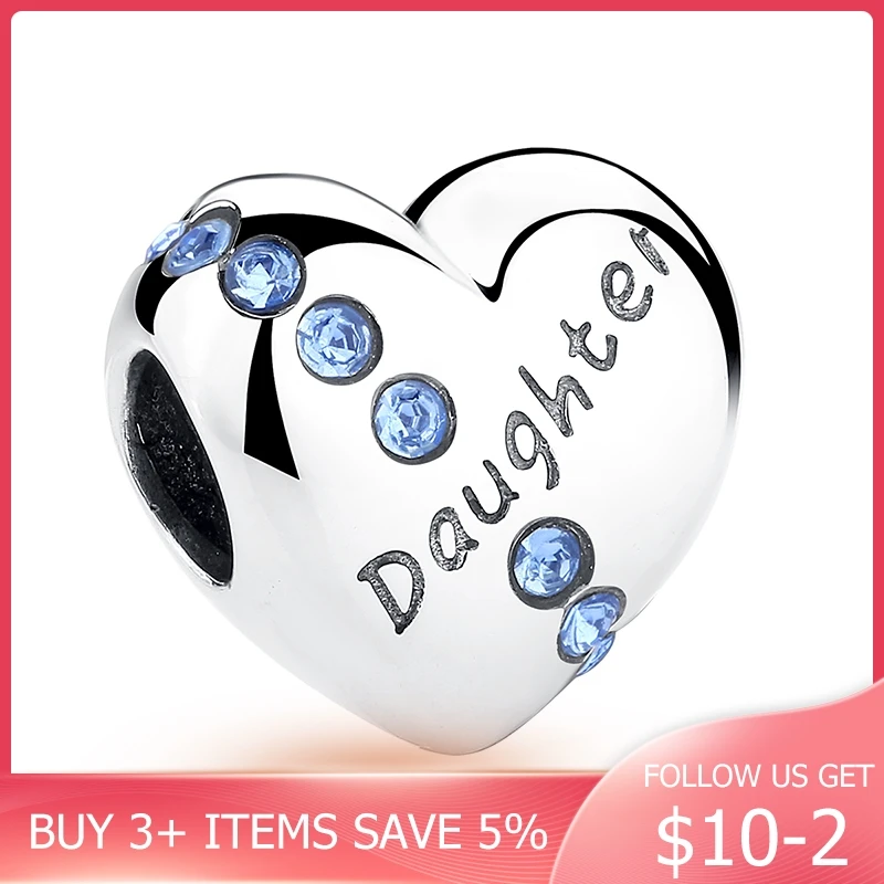 

CodeMonkey New Blue Crystals 925 Sterling Silver Daughter Heart Charms Fit Bracelet Jewelry Making Family Gift CMC007