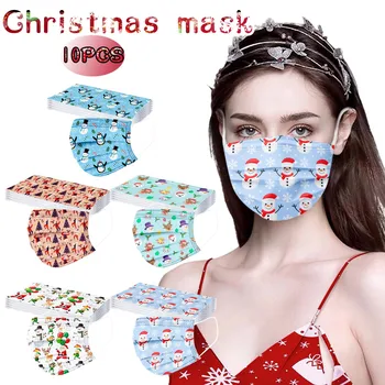 

10pcs Adults Christmas Mask Mascarillas Hygiene Disposable High Quality Dustproof Mask 3ply Earhook Protective Mouth-muffle