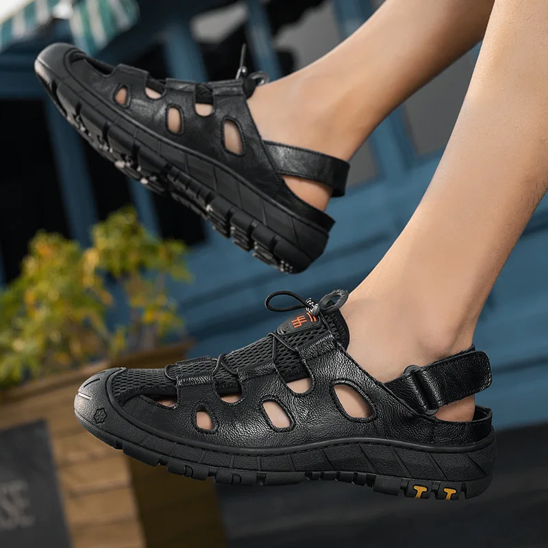 Sandalias Para Hombre Transpirables Con Punta Cerrada Y Plataforma De Cuero Suave Zapatos De Playa Exteriores Informales Talla Grande Novedad De Verano 21 Aliexpress Calzado