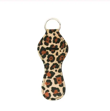Большой размер Cheetah шаблон Chapstick держатель Leopard неопрен брелок, полосы печати губ держатель в виде ладони с кольцом для ключей DOM1091084 - Цвет: leopard