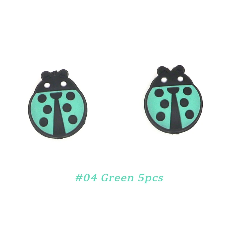 Green 5pcs Kovict 5/10 шт 27 мм милые Мини Божья коровка силиконовые бусины животные Детские Прорезыватели для зубов бусины для DIY ожерелье аксессуары игрушки - Цвет: Green 5pcs