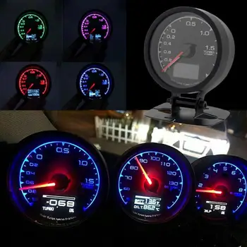 

1pc 62mm/2.5in 7 Light Colors Universal LCD Display Car Auto Turbo Boost Gauge with Voltage Meter for Universal Car High Qualit