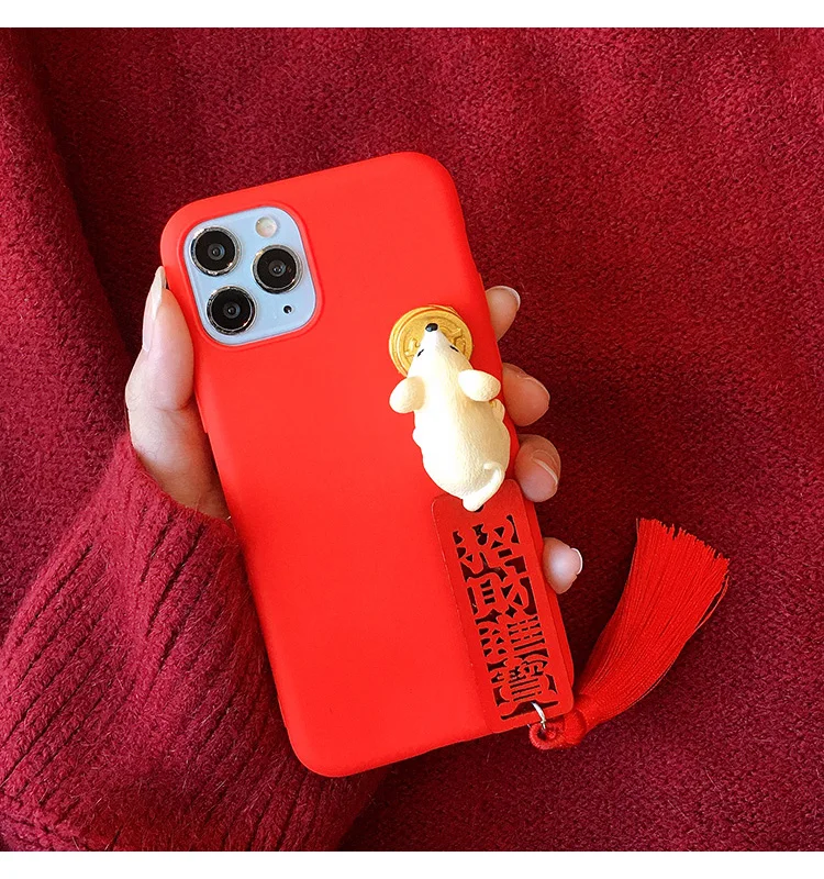 Для iphone 11pro max красный чехол с 3D мышкой XS max XR X Китайская красная задняя крышка из ТПУ для iphone 8 plus 7P 6P 6 7 8 plus 11 подвеска promax