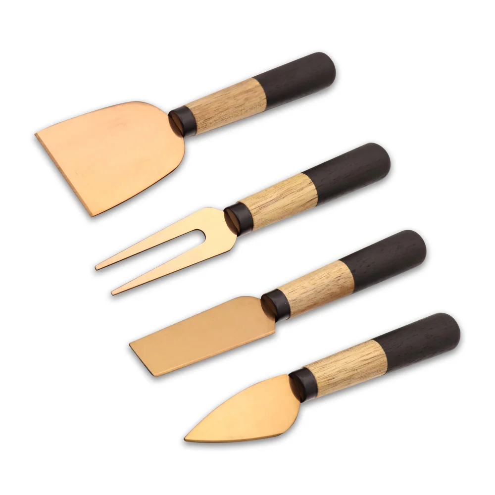 Jaswehome New Creative Wood Handle Rose Gold Cheese Knife Set 4pcs/set Stainless Cutter Slicer Light Weight Knives | Дом и сад