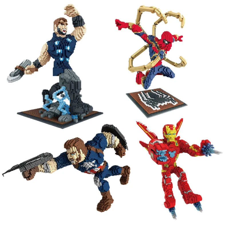 

3000pcs+ DIY Cartoon Super Hero Model Building Blocks Kits Spiderman Captain America Raytheon Figures Blocks 3D Toy for Kid Gift