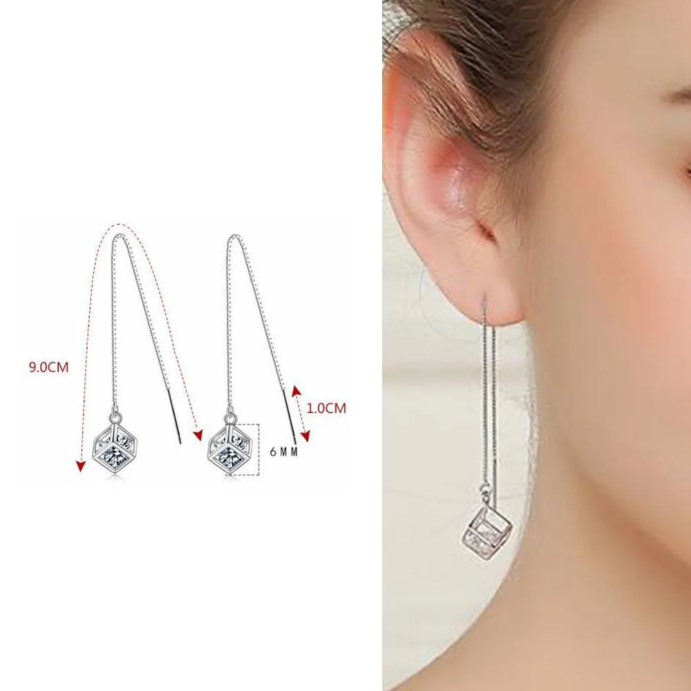 SHDEDE Long Chain Earing Jewellery Women 925 Silver Fashion Drop Earrings Embellished With Crystals From Swarovski Square -WH40 SHDEDE Long Chain Earing Jewellery Women 925 Silver Fashion Drop Earrings Embellished With Crystals From Swarovski Square -WH40