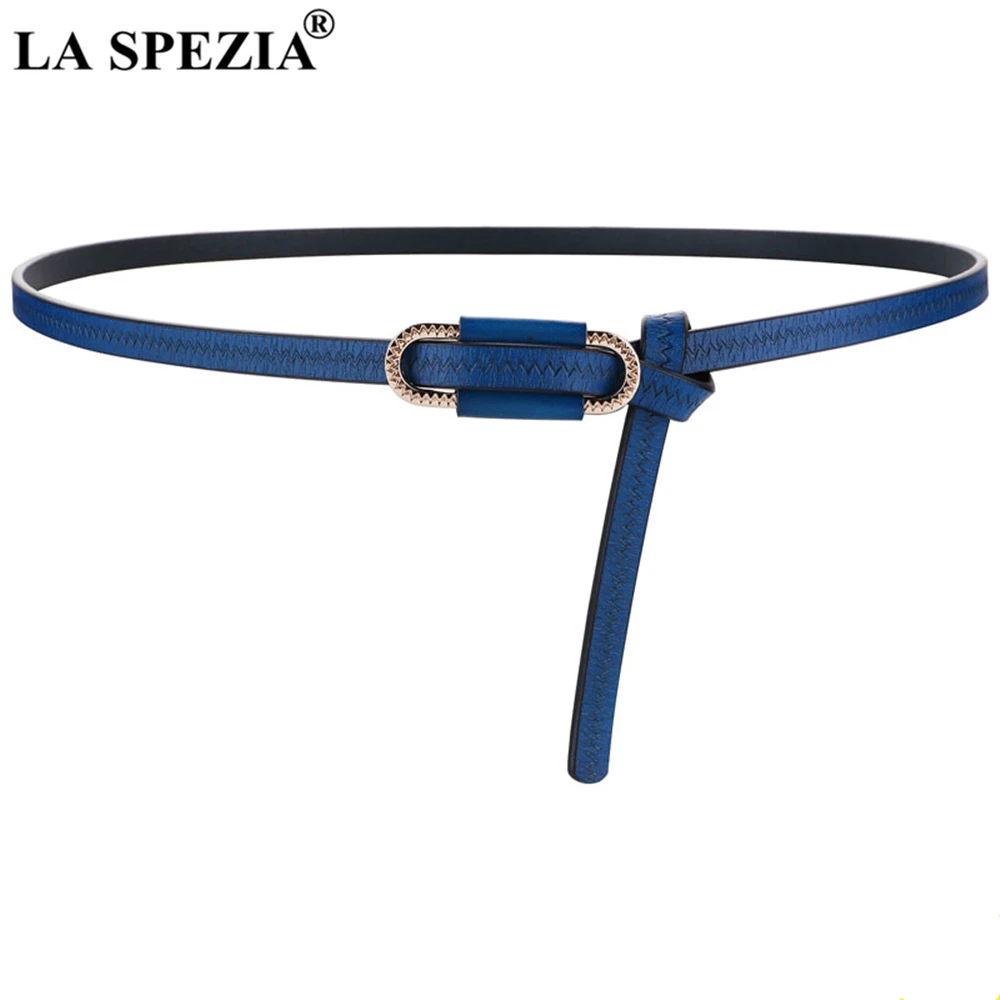 Vintage Women Belt Cowskin Thin Waist Belt Roylar Blue Real Leather Women Belt Summer Ladies Belt for Dress Strap 105cm