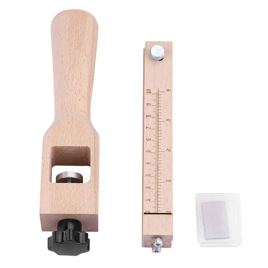 Adjustable Leather Strap Cutter Leathercraft Strip Belt Hand Cutting Wooden Strip Cutter with 5 Blades Leather Tools