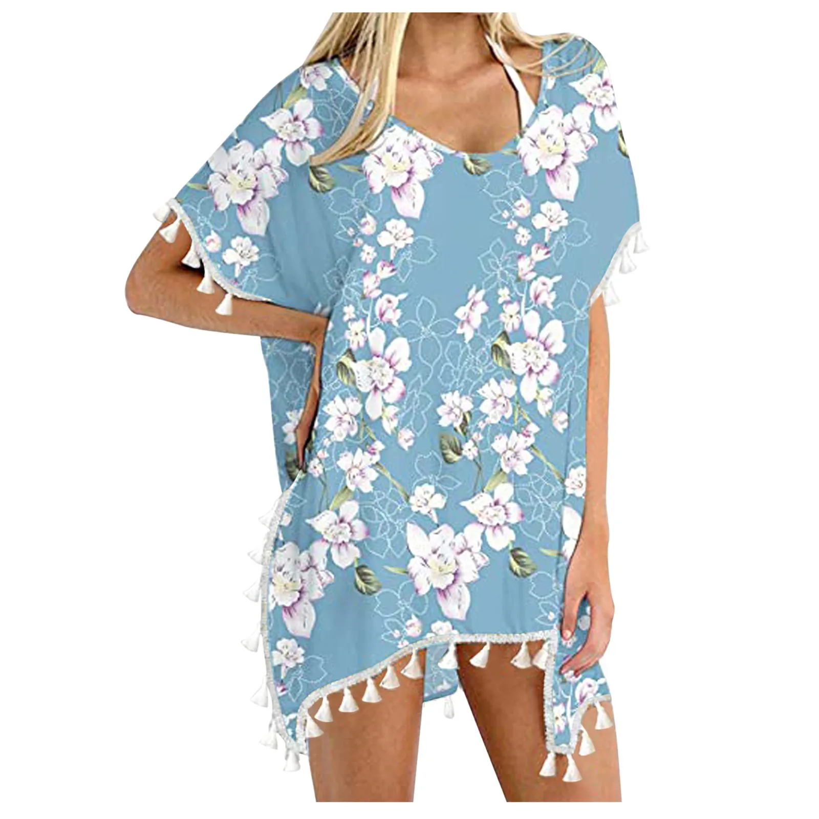 Women's Print T shirts Tops Swimwear Beach printing Loose Bikini Cover