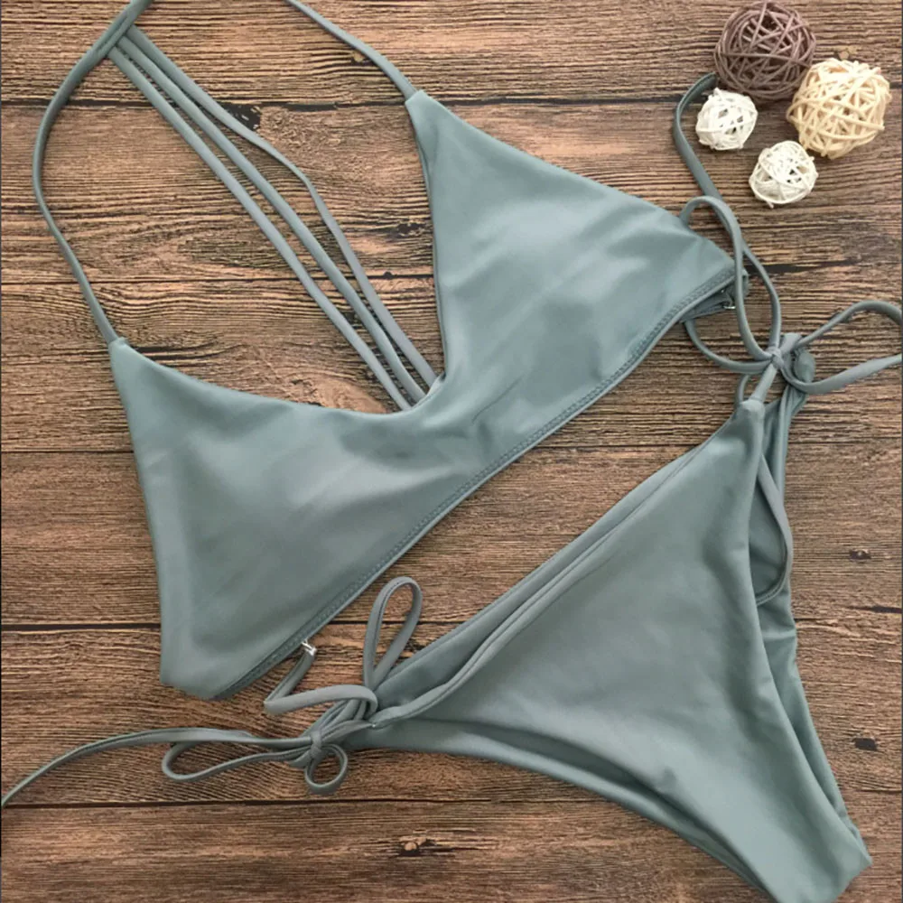 Ladies Bikini Two Piece Swimsuit Push Ups Thick Solid No Rims Color Bra Beach Wear Lace Up купальник 40* | Женская одежда