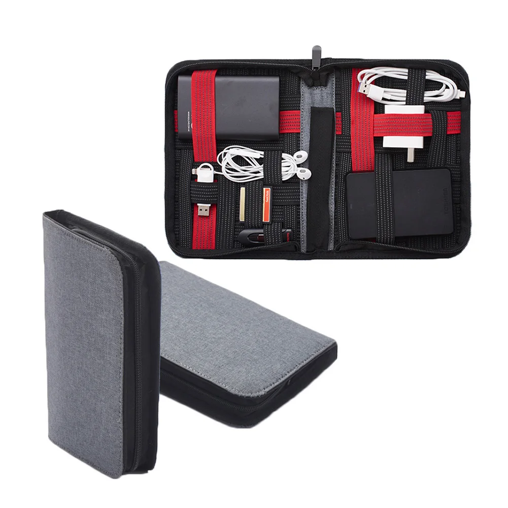 

Portable Data Wire Storage Case Electronics Organizer Handbag Multi-functional Elastic Bands Organizer