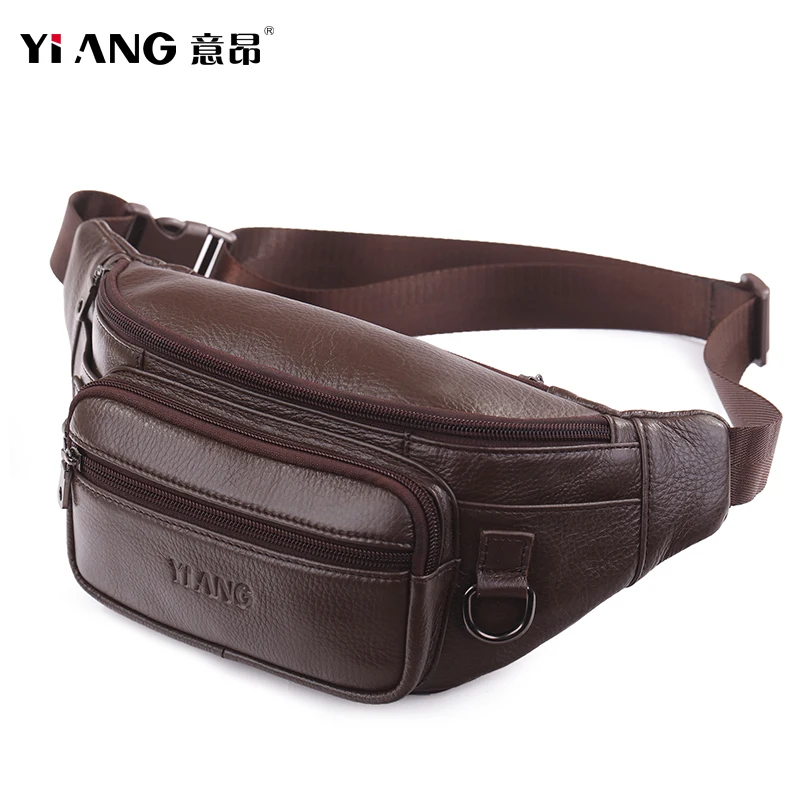 Genuine Leather Men's Waist Chest Packs Shoulder Messenger Bag Cross Body Sports Mobile Phone Pouch Business Money Purse Women - Цвет: Style 2 brown