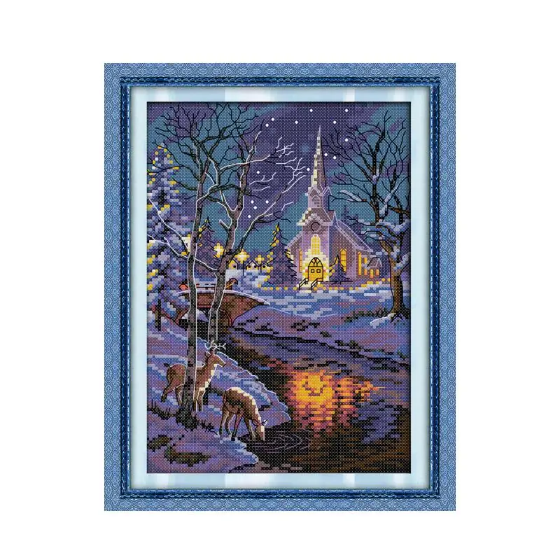 Winter night scenes 2 cross stitch kit aida 14ct 11ct count printed canvas stitches embroidery DIY handmade needlework | Дом и сад