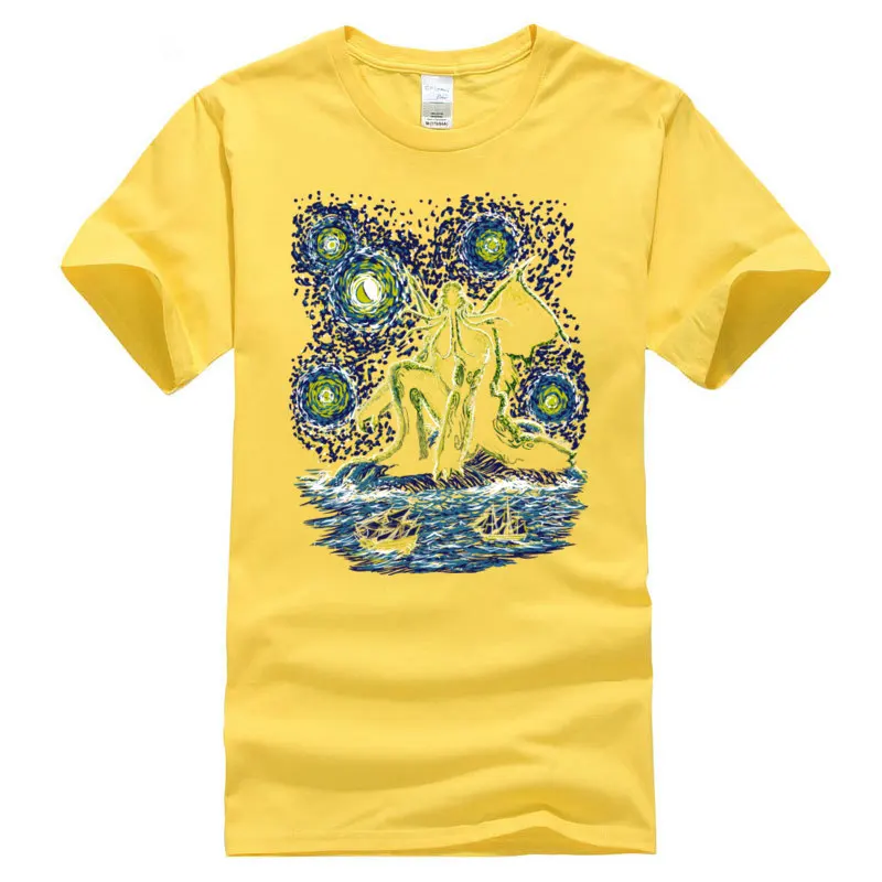 Night_of_Cthulhu_6744 3D Printed Tshirts for Men Pure Cotton Thanksgiving Day Tops Shirt Tee-Shirts Short Sleeve Discount O-Neck Night_of_Cthulhu_6744 yellow