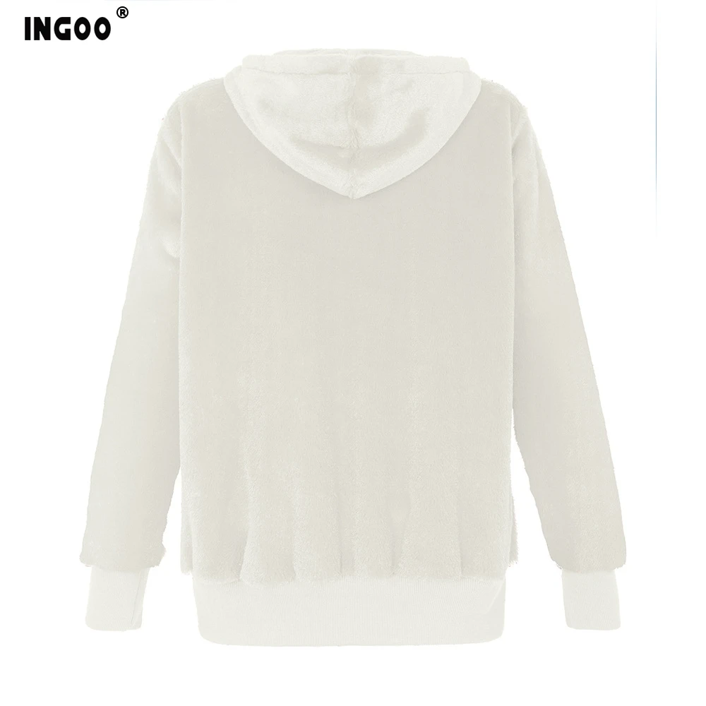 INGOO 7color осенне-зимнее пальто из искусственного меха для женщин с шапкой из искусственного меха лисы кролика карман на молнии с длинным рукавом Свободная Повседневная Женская куртка