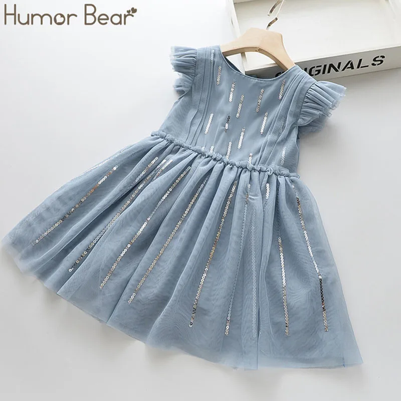 Humor Bear Summer Brand New Girls Dress Flowers Lace Silk Fashion Round Neck Flying Sleeve Baby Kids Clothing | Детская одежда и