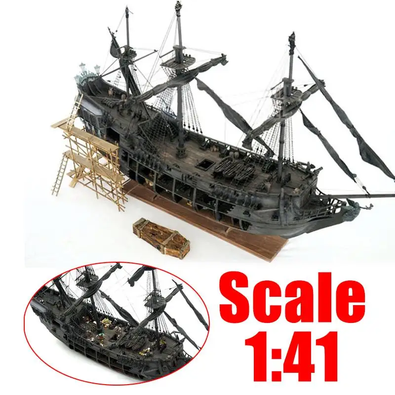 

DIY Handmade Assembly Black Pearl Pirate Ship With LED Light 1:41 Scale Wooden Sailing Boat Building Model Kit for Children