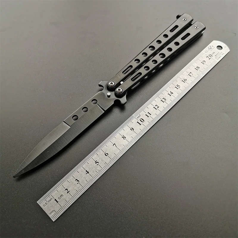 Нож-бабочка из нержавеющей стали, тренировочный нож Karambit, складной нож для охоты, кемпинга, титановый тренировочный нож-бабочка