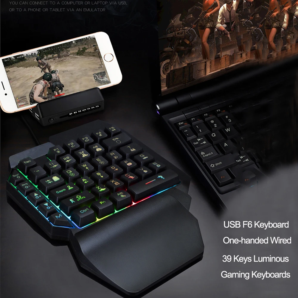 Teclado para Jogos com Fio Usb Uma Mão Rgb Colorido Ergonômico f6 39 Chaves Laptop Tablet pc Gamer - Imagem 4